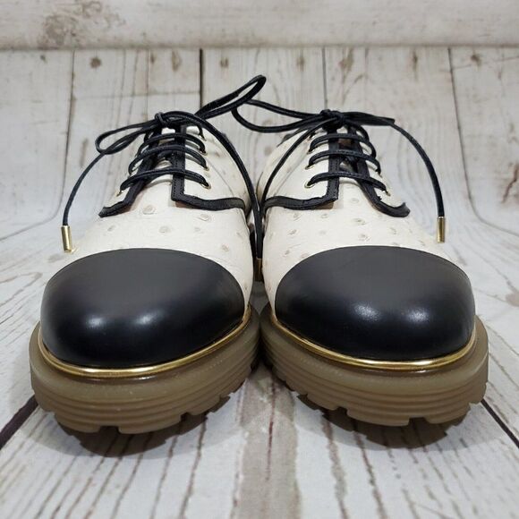 Charlotte Olympia Derby Oxford Womens Size 39 US 9 Ostrich Embossed Leather - Picture 5 of 13